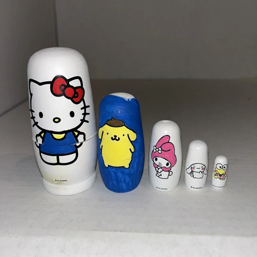 Hello Kitty Sanrio Wooden Nesting Dolls‎ Set Of 5 Melody, Keroppi, Cinnaroll A2
